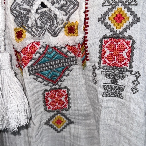 Johnny Was Joanne White Gauzy Cotton Blouse with multi-colored embroidery SZ XL - Picture 4 of 9